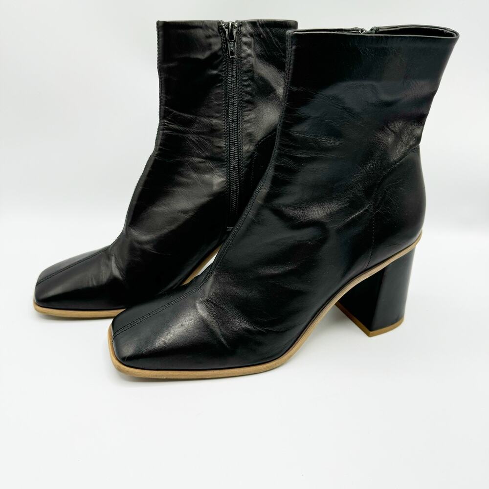 Free People Sienna Boots Block Heel Womens US 8 EU38 Black Leather Square Toe - Picture 1 of 10